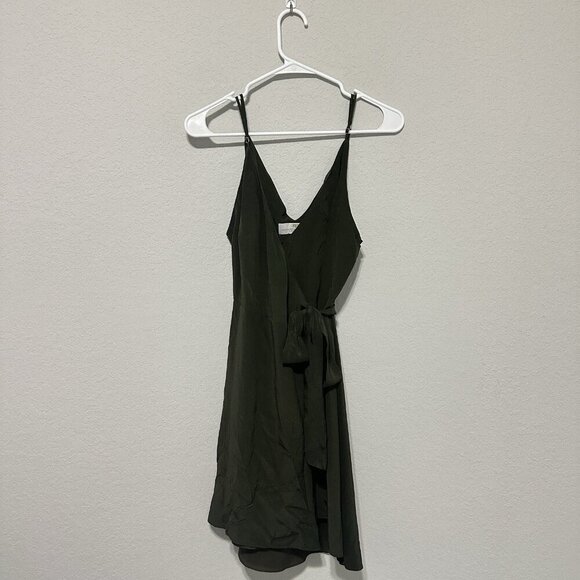 Amanda Uprichard Wrap Mini Dress Army Green Size Medium 100% Silk Sleeveless - Picture 1 of 6